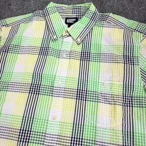 Lands End Seersucker Shirt Mens Large 42 44 Bright Plaid Traditional Fit